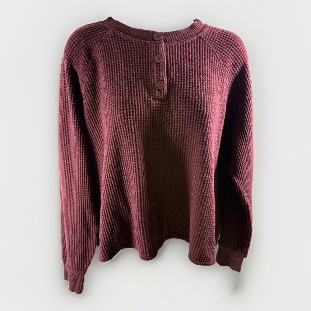 Old Navy Thermal Waffle Knit Raglan Henley Top Raisin Arizona Plum Burgundy L
